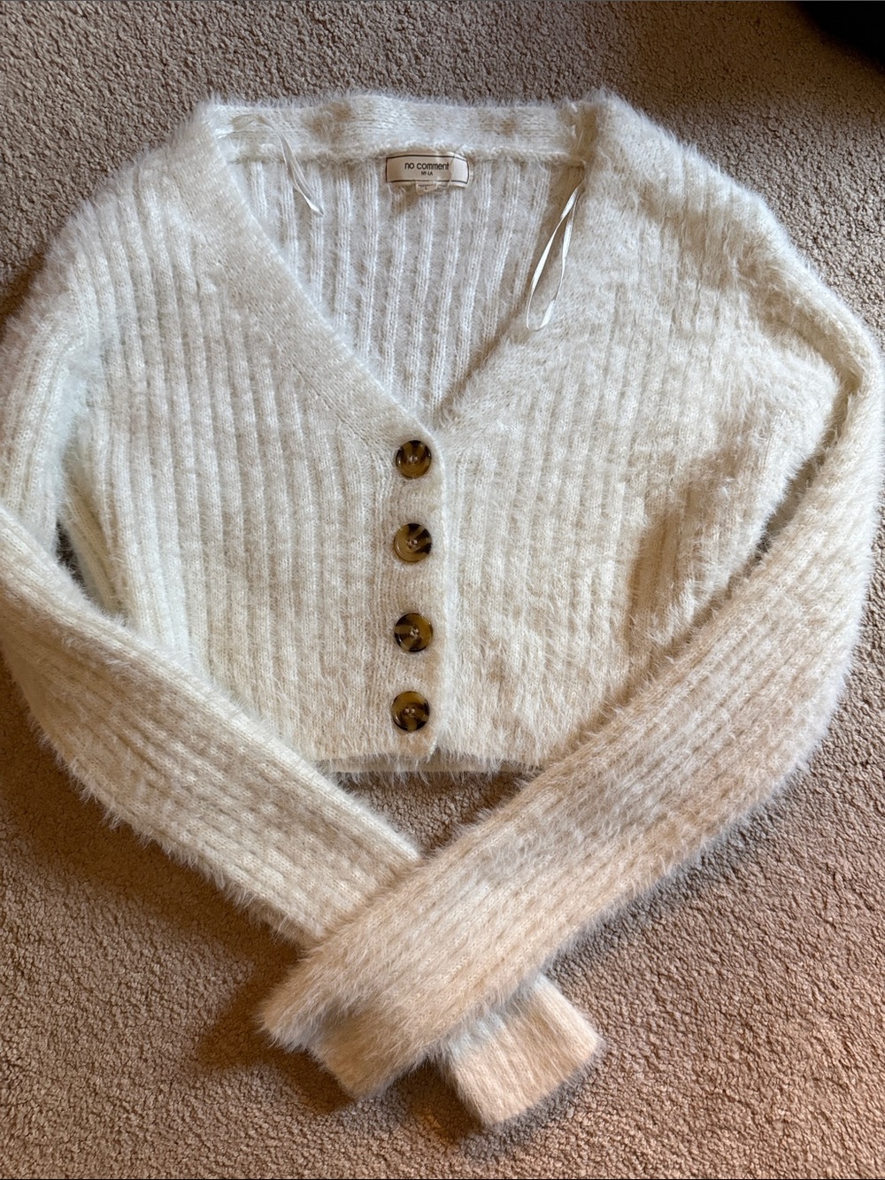 No Comment Cozy Ivory Fuzzy Button-Front Cropped Cardigan
